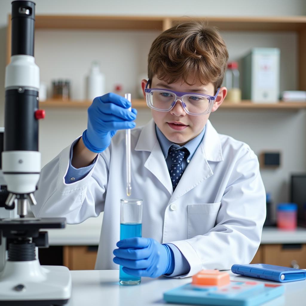 High school student conducting research in a lab