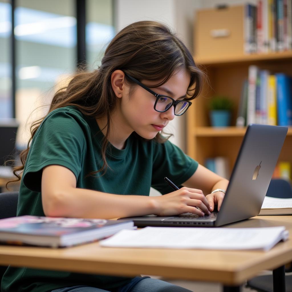 High school student writing a research paper