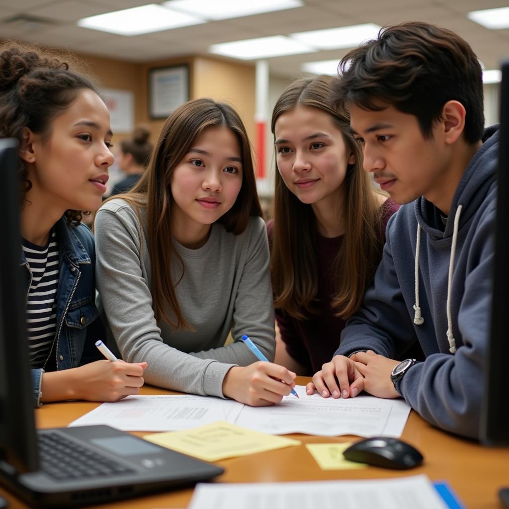 High school students working together on a research project in Torrance