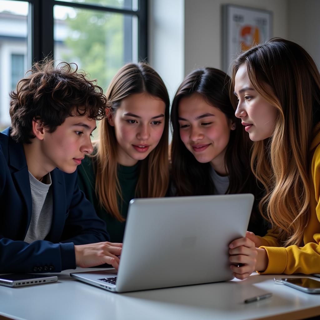 High school students collaborating on an AI-powered finance project