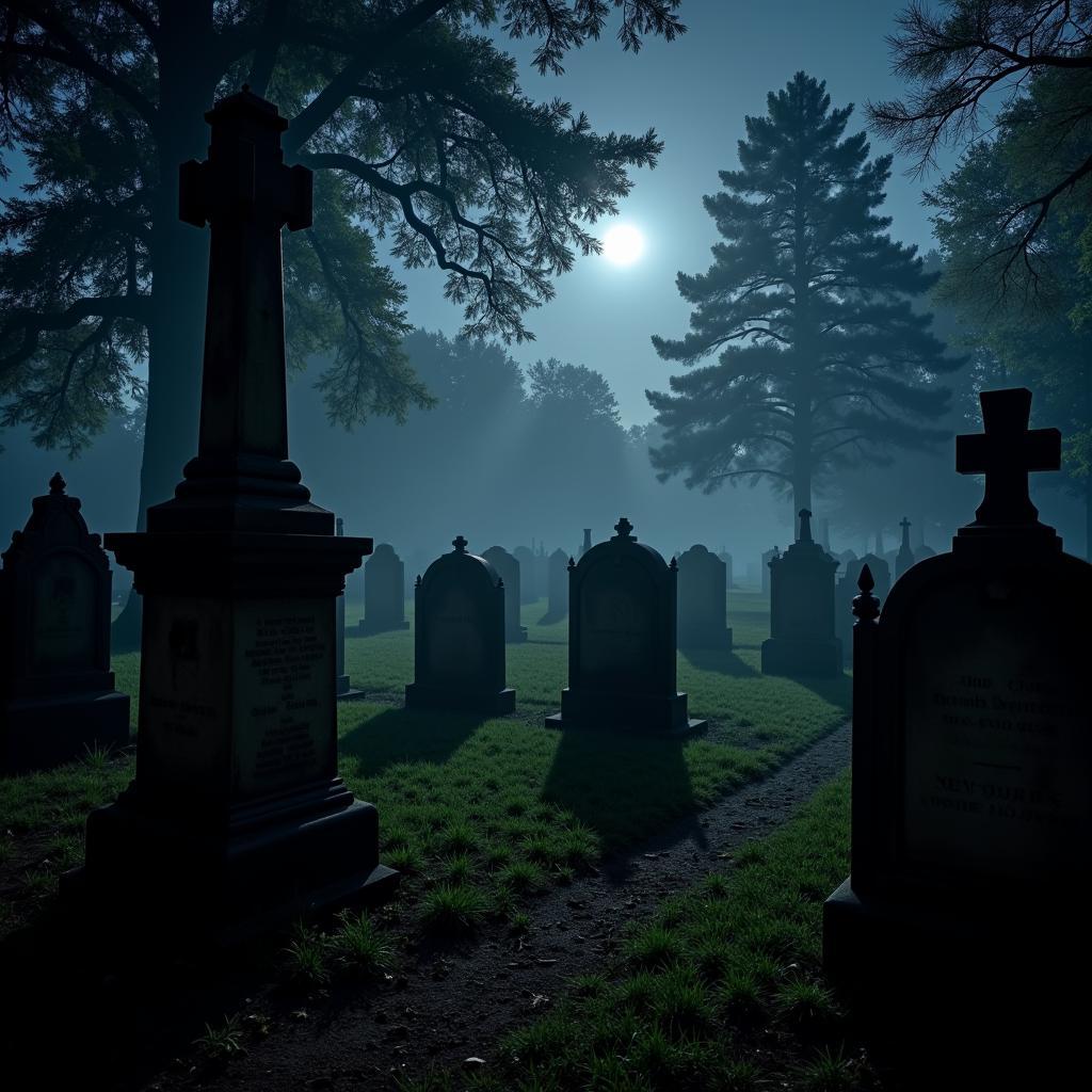 Historic Oak View Cemetery at Night