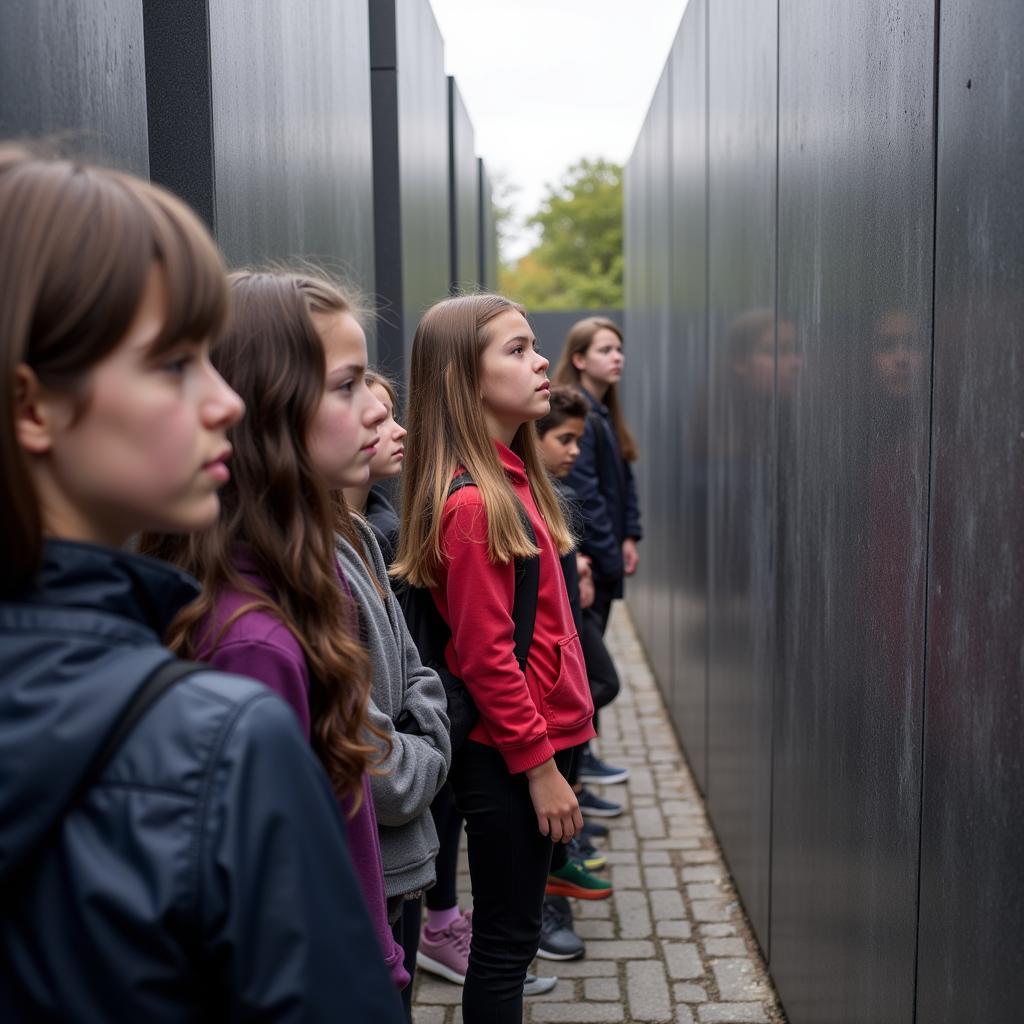 Students visiting a Holocaust memorial