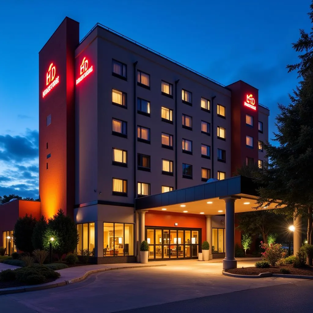 Holiday Inn Express & Suites Huntsville West illuminated at night