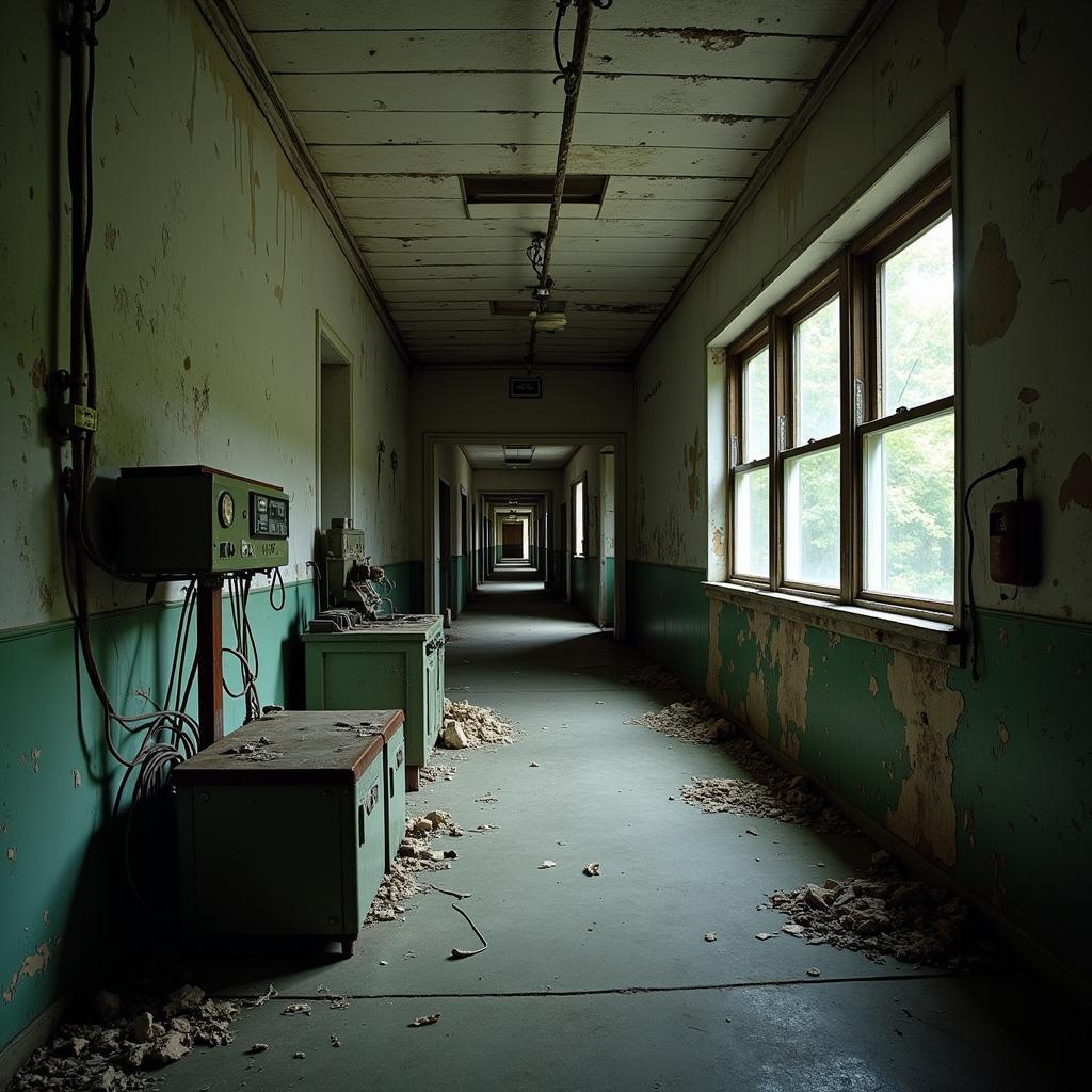 Deserted hallway inside Hughes Research Lab