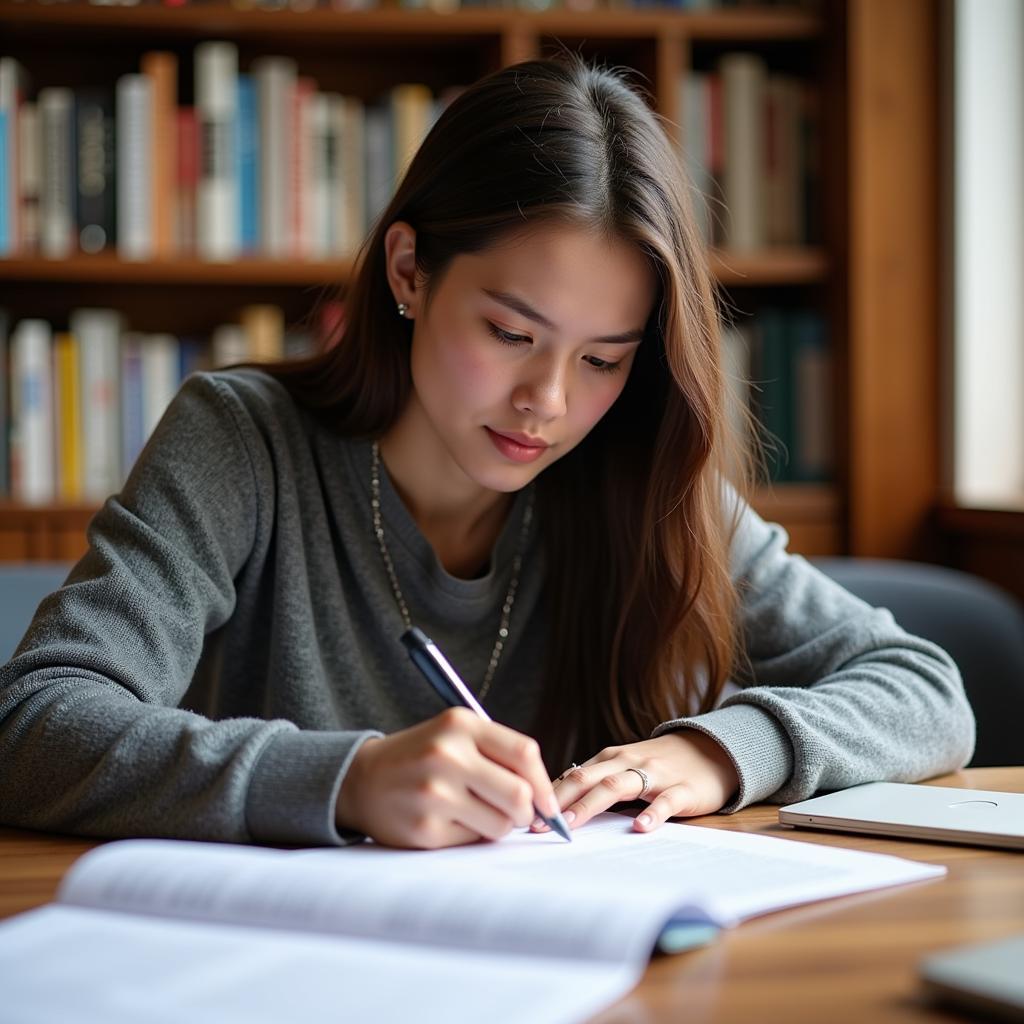 Student revising their humanities research paper