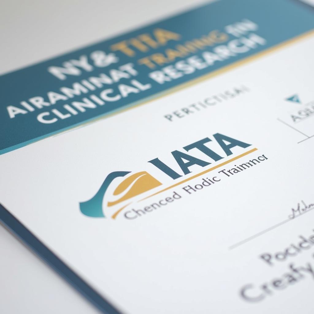 A close-up of an IATA certificate for clinical research professionals.