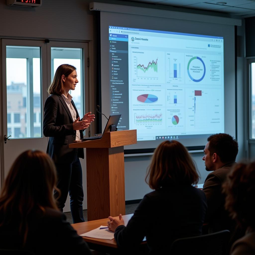 A research scientist presenting findings at an IBM conference