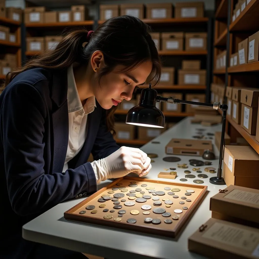 Researcher Examining Artifacts in Museum Archives