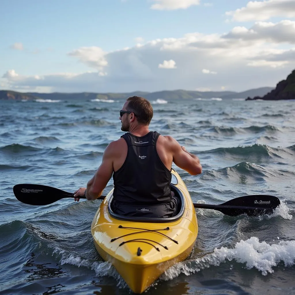 Kayaker wearing an Immersion Research spray skirt