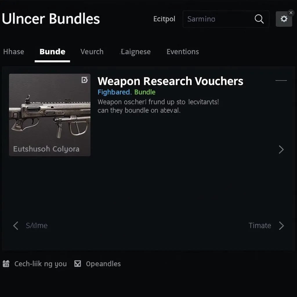 A screenshot of an in-game store interface with a highlighted bundle featuring weapon research vouchers.