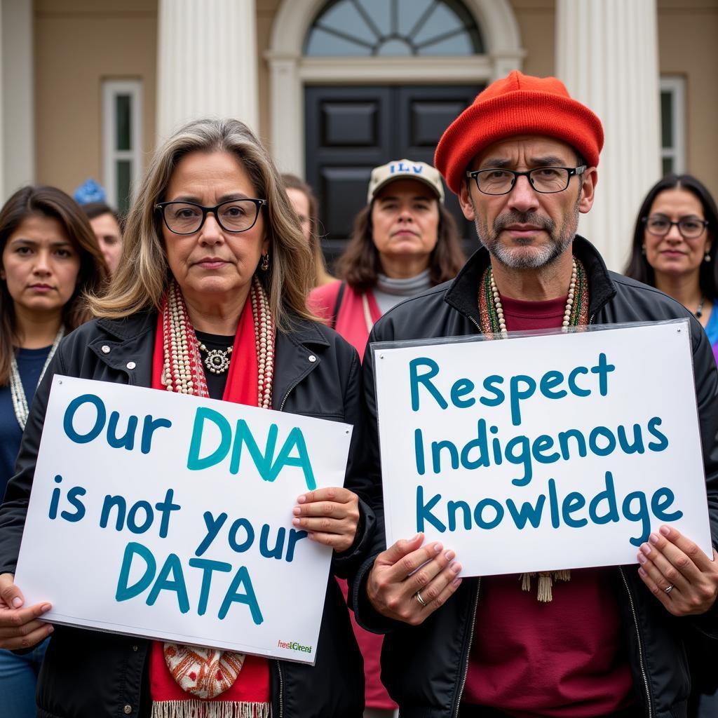 Indigenous tribe members holding protest signs