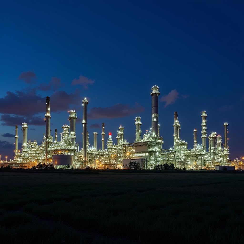 Industrial Chemical Plant at Night