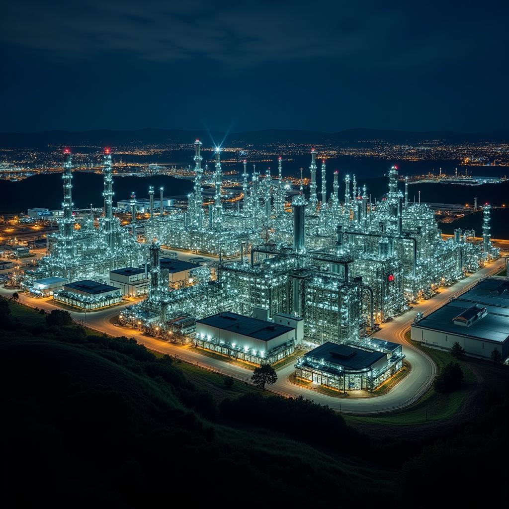 Industrial Chemical Plant at Night