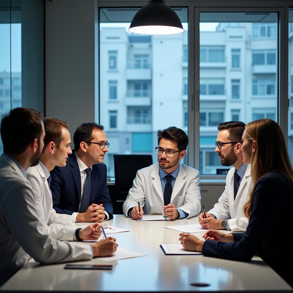 Industry professionals meeting with researchers