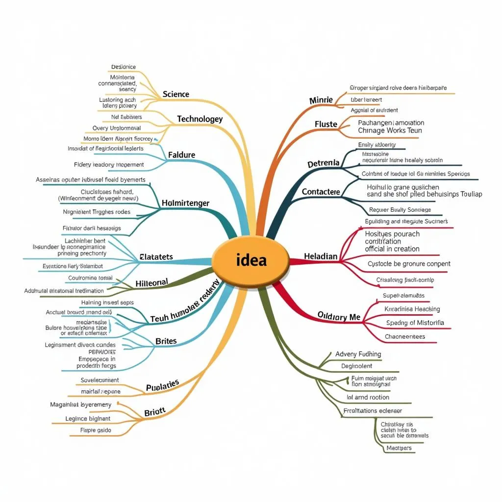 Mind map with various research paper topic ideas