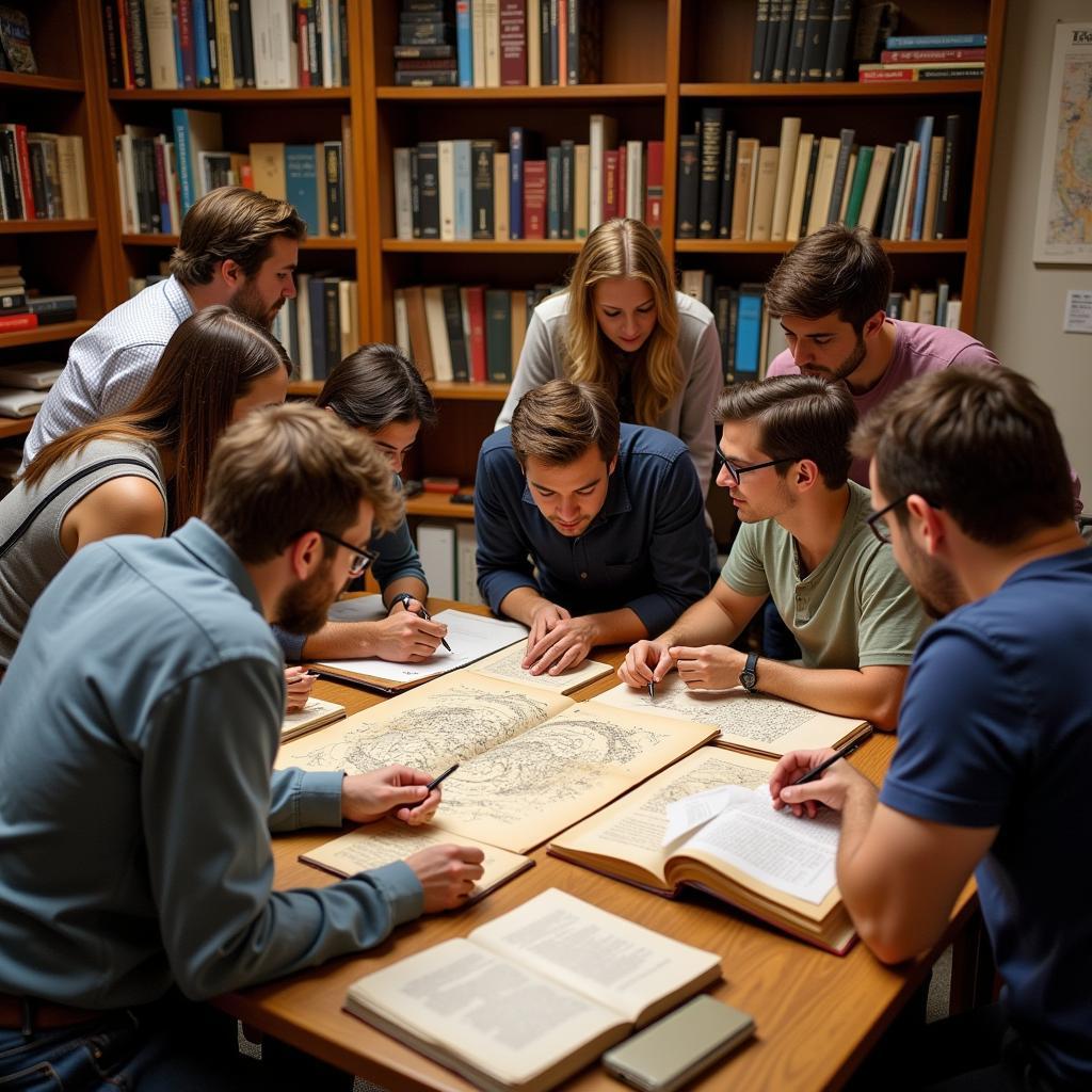 Group of Researchers Examining Ancient Texts