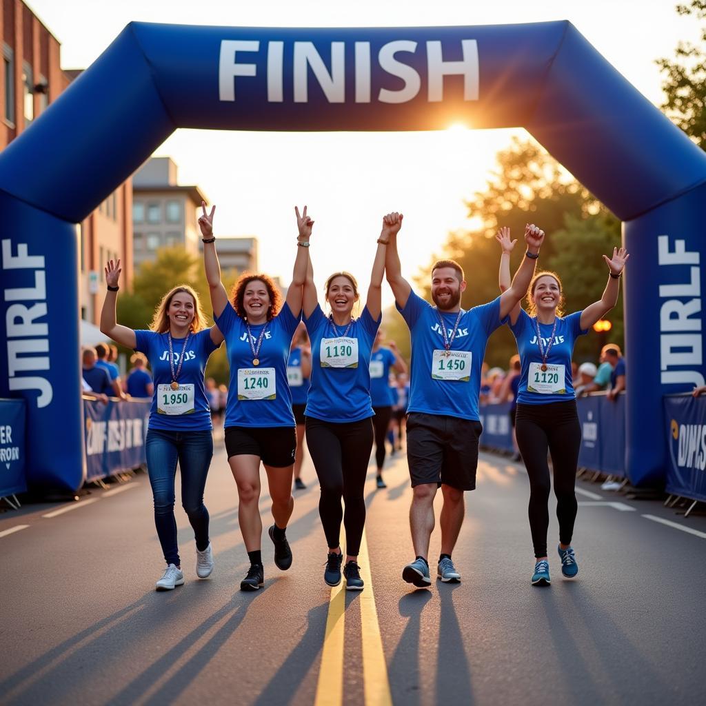 Participants celebrating at the finish line of a JDRF Walk