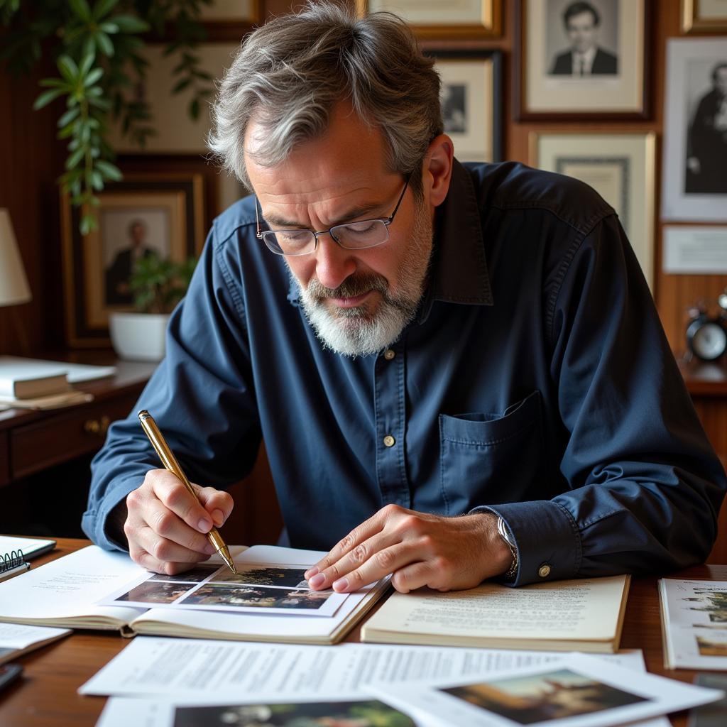 John Tumazos reviewing evidence in his workspace.