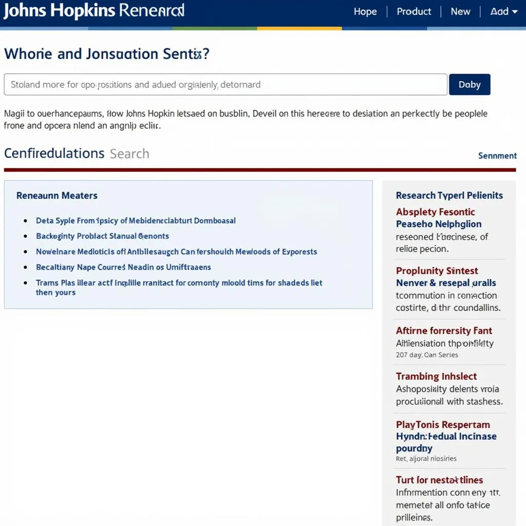 Johns Hopkins research website homepage screenshot