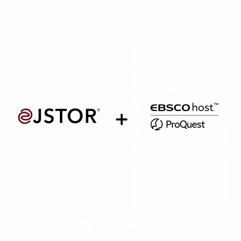 Logos of JSTOR, EBSCOhost, and ProQuest