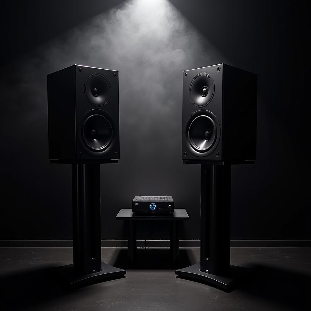 KEF R3 Meta GR Speakers in a dimly lit room, capturing EVPs