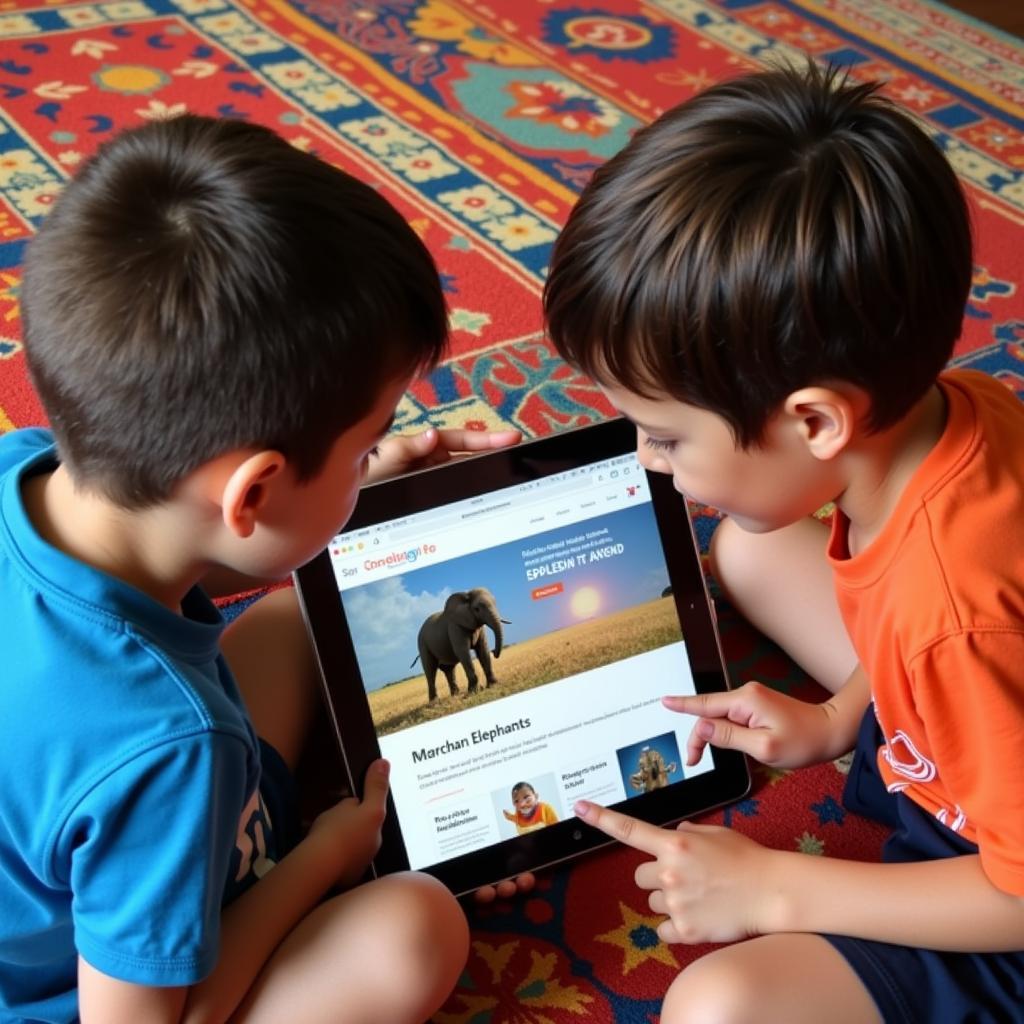 Kids Excitedly Exploring Animal Website on a Tablet