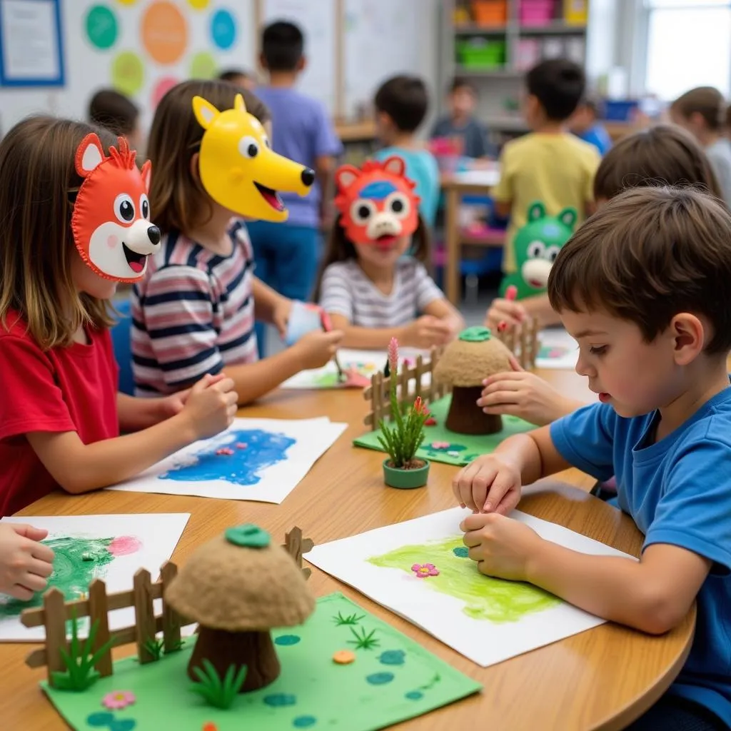 Kindergarten Class Engaged in Creative Animal Art Projects