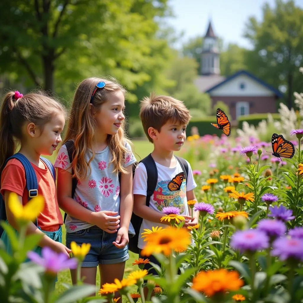 Kindergarten Students Observing a Butterfly Garden