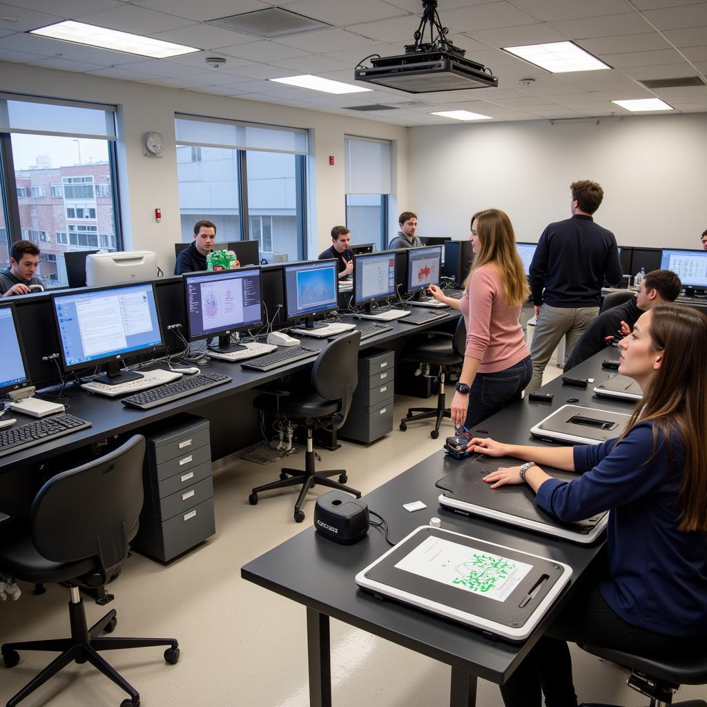 Researchers conducting kinesiology experiments in a lab