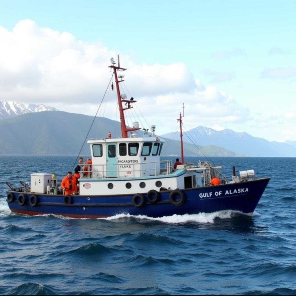 Research vessel conducting surveys in the Gulf of Alaska