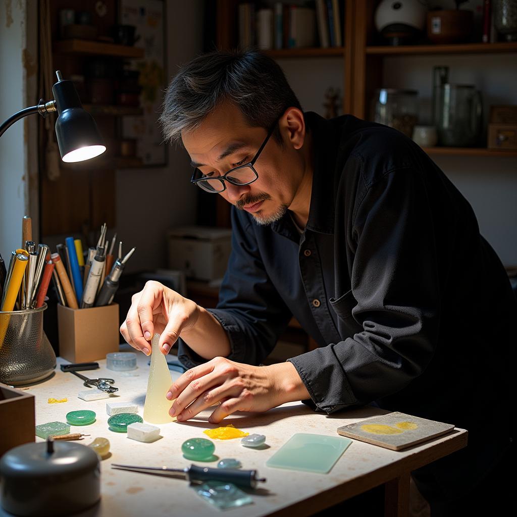 Kohei Nawa exploring materials in his studio