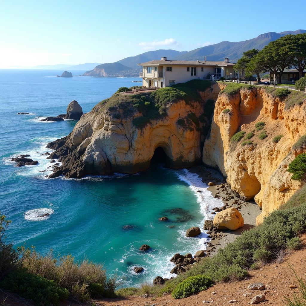 Aerial view of La Jolla Cove with a mysterious building