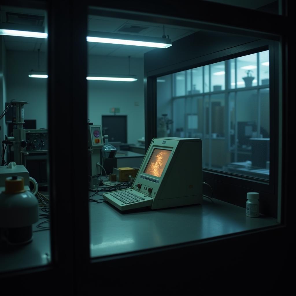 Laboratory equipment emitting an eerie glow