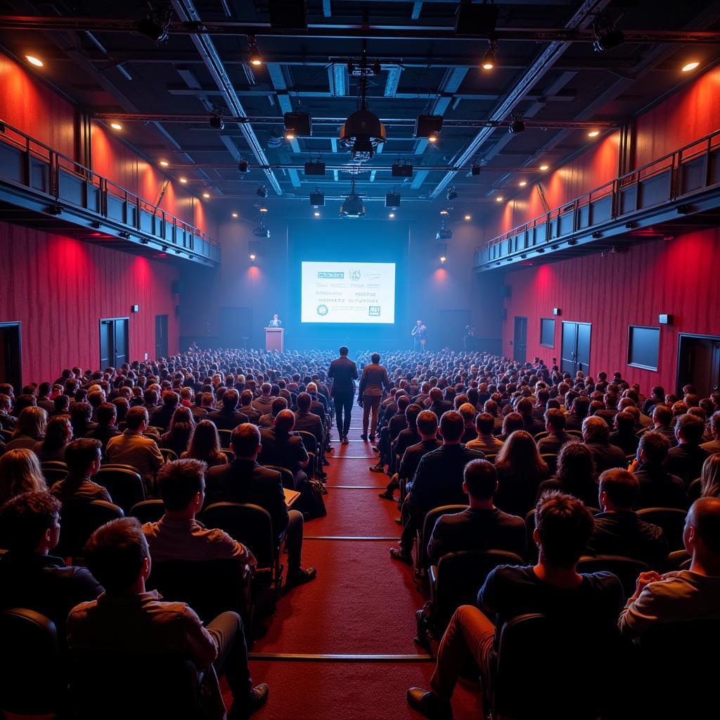 Packed auditorium during a paranormal research conference