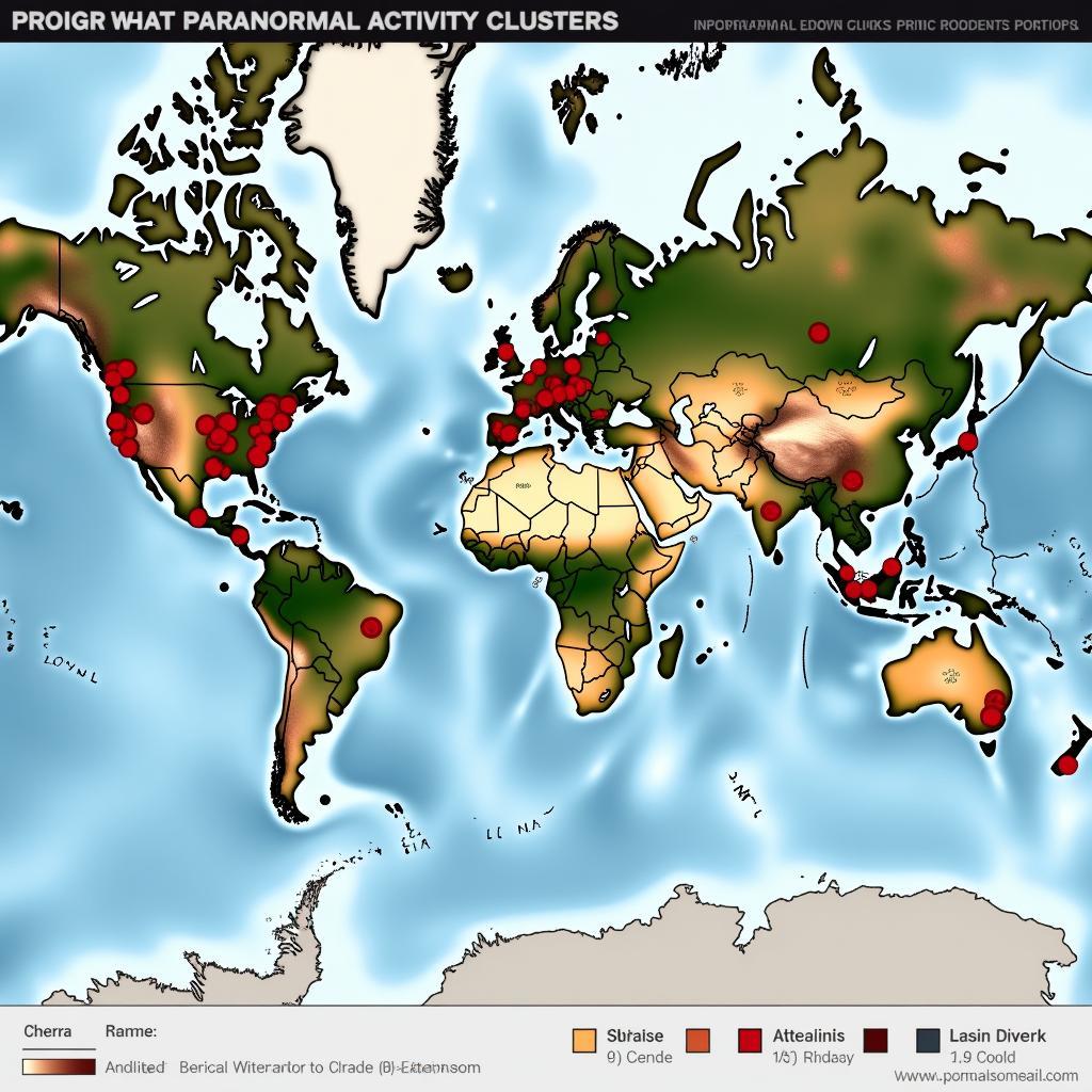 Map showcasing global paranormal hotspots and their latitude.