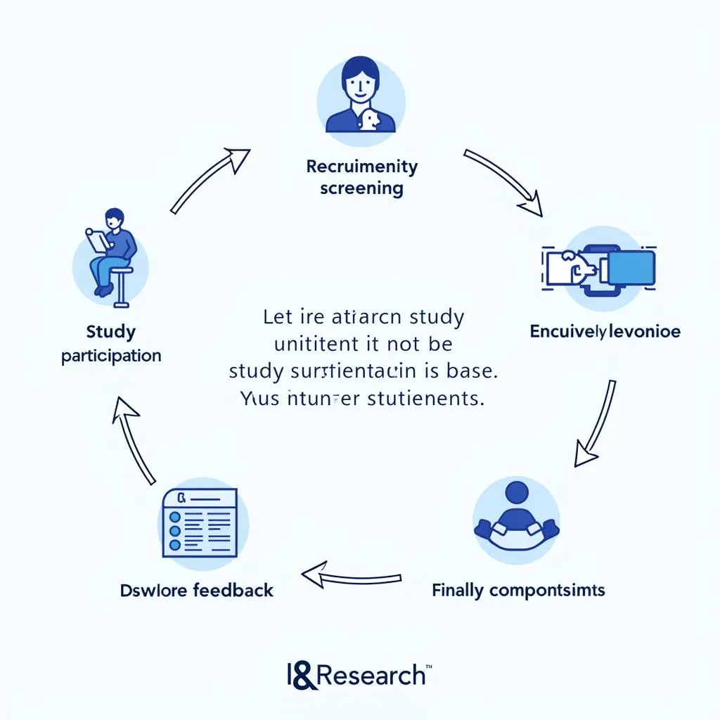 L&amp;E Research study participation process, outlining steps from recruitment to payment