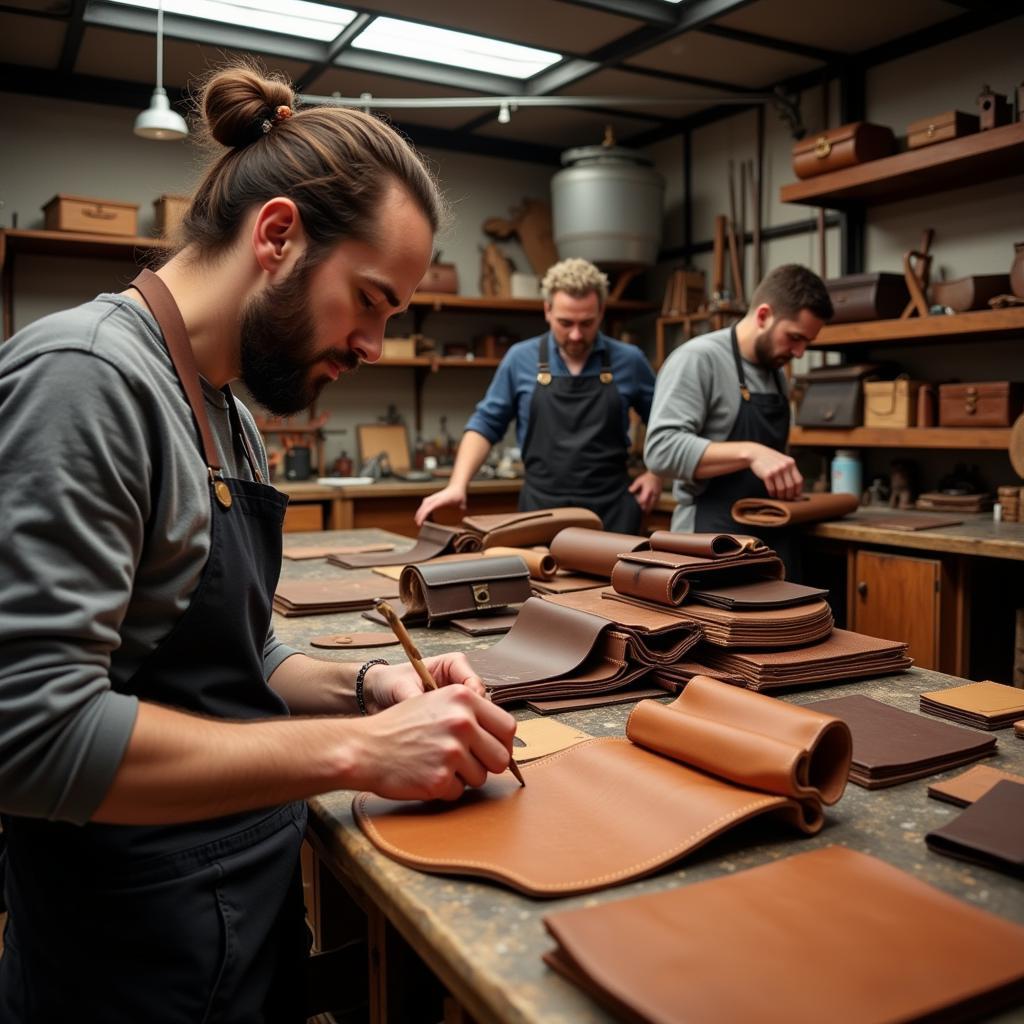 Skilled artisans crafting high-quality leather goods