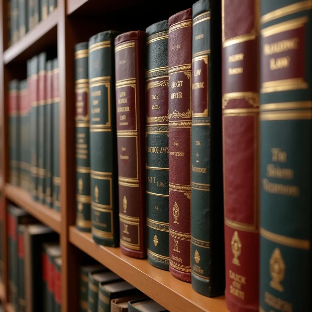 Law books on a shelf, representing legal research