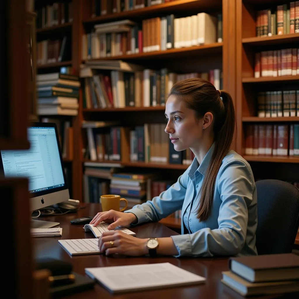 Legal Researcher Working in a Law Library