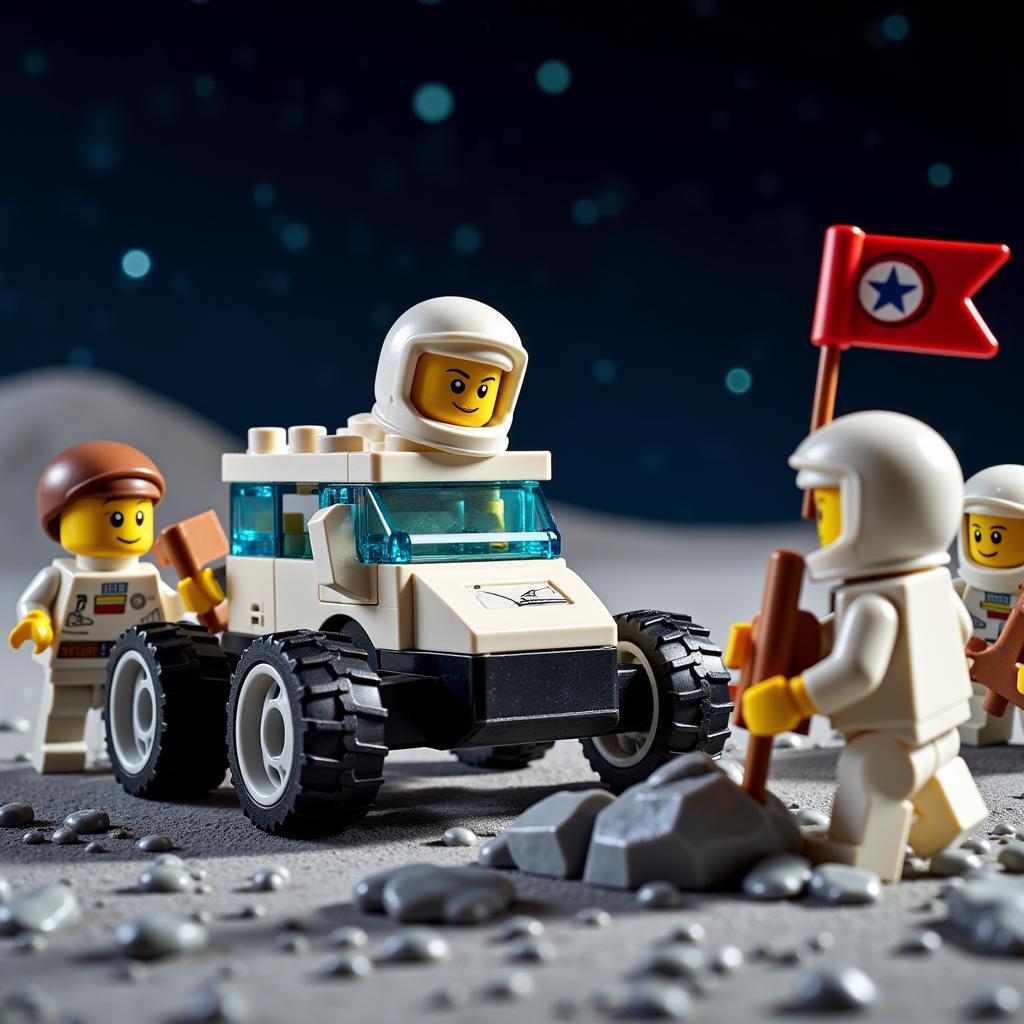 LEGO City Lunar Research Base lunar rover exploring the moon's surface