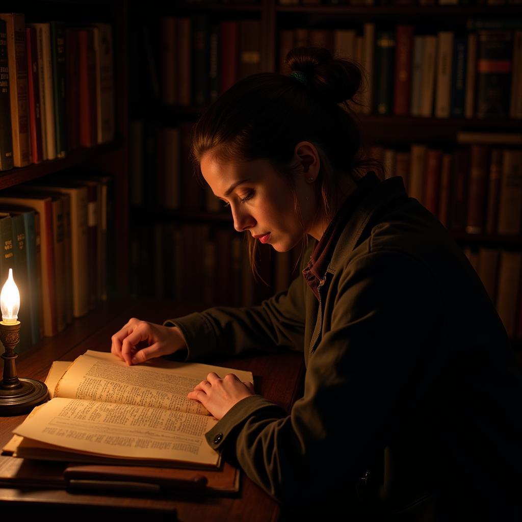 Librarian examining ancient texts