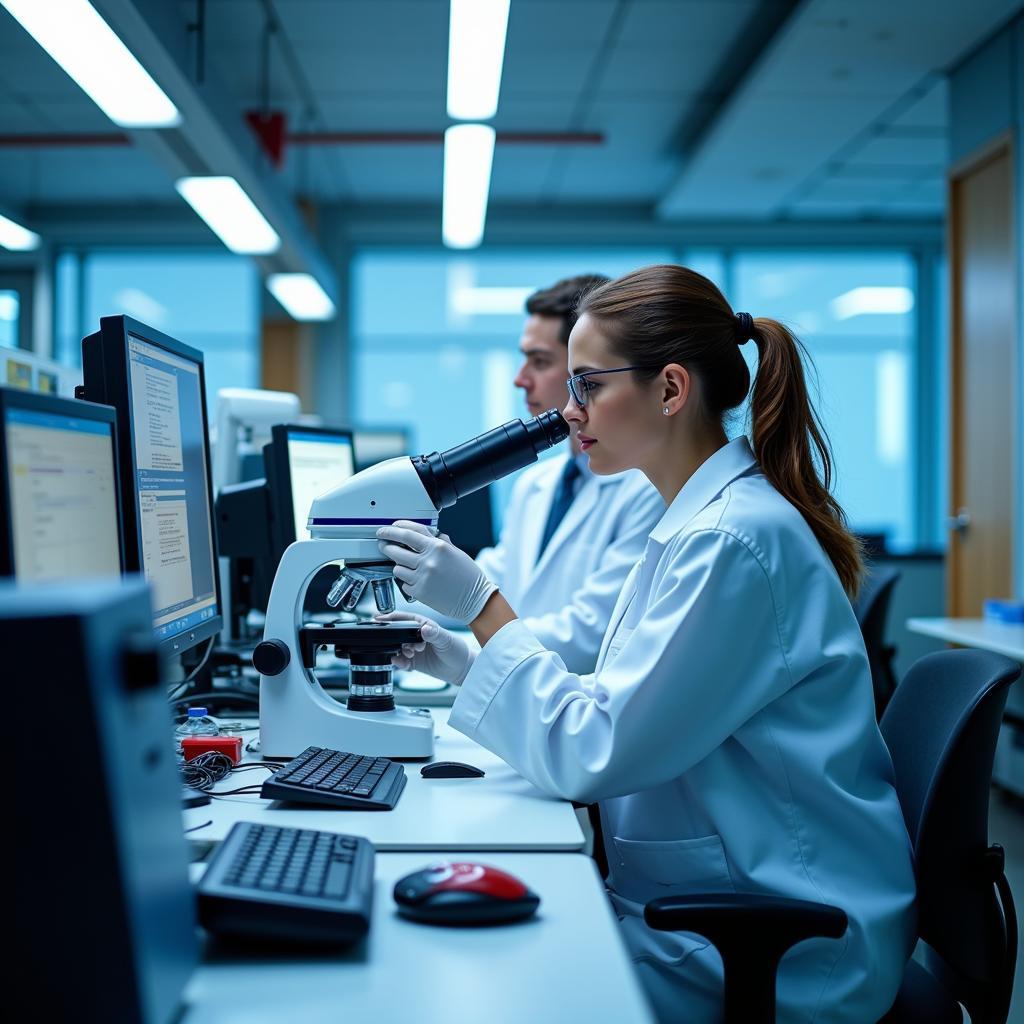 Scientists conduct an experiment in a Lovelace Research Institute laboratory