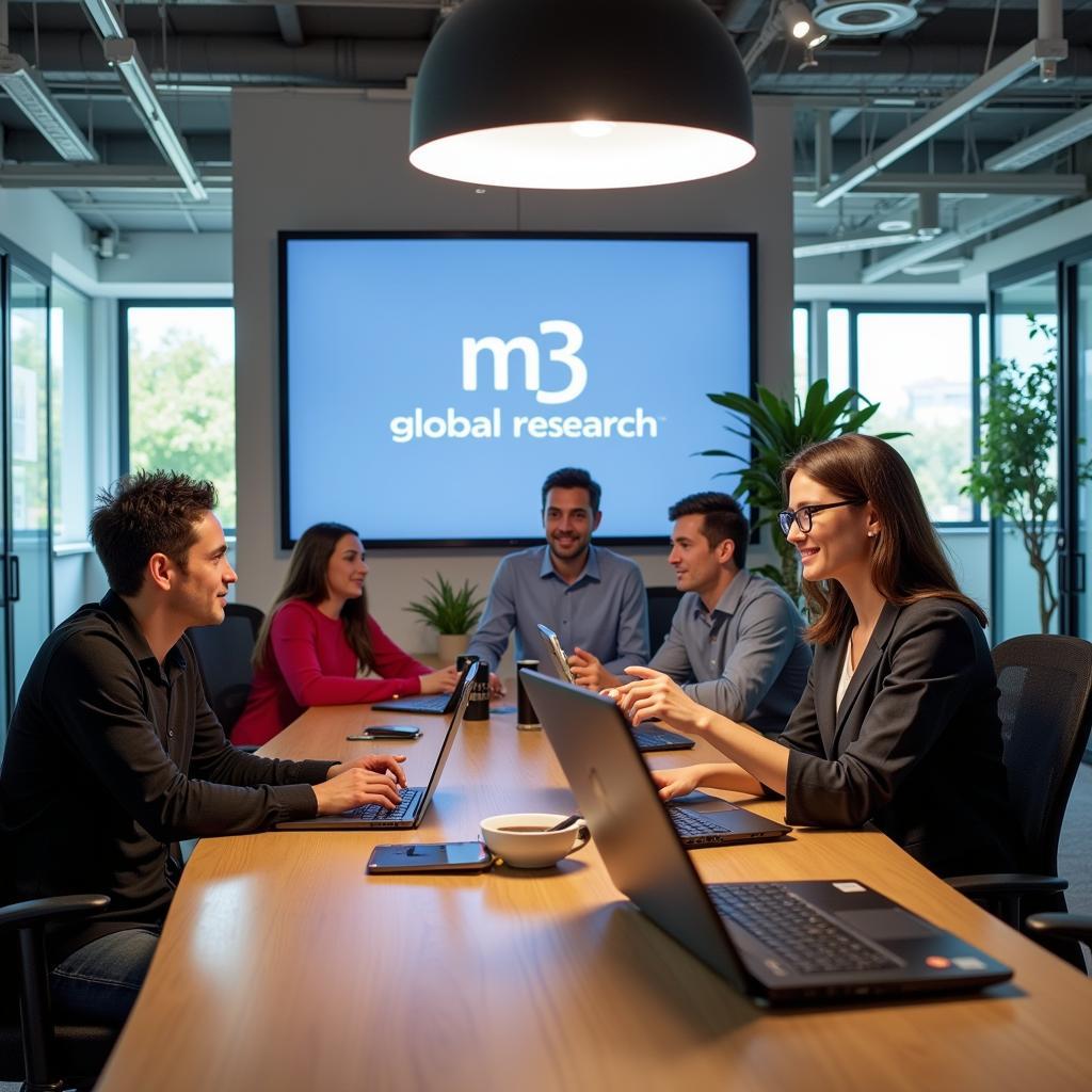 Modern office space with m3 Global Research branding