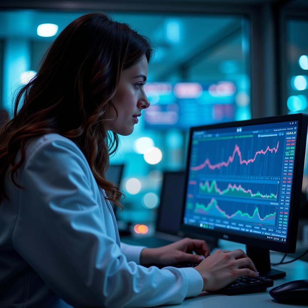 A researcher analyzing data on a computer screen