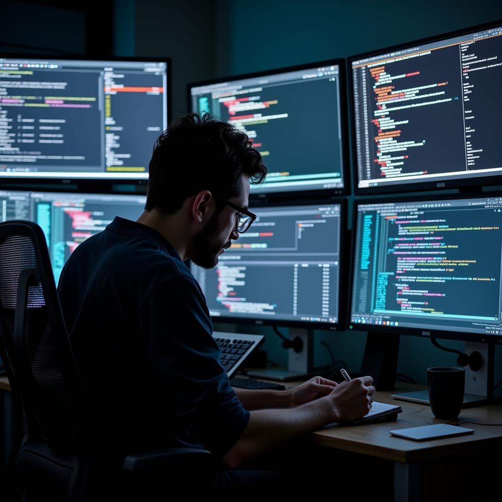 A machine learning researcher analyzing data on a computer screen