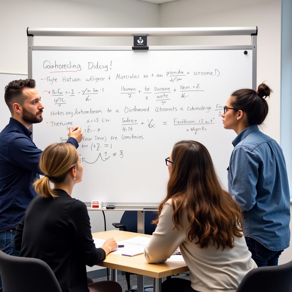 A team of machine learning researchers working together in a modern office setting