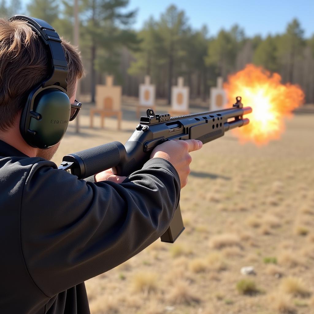 A shooter fires the Magnum Research Lone Eagle at an outdoor range