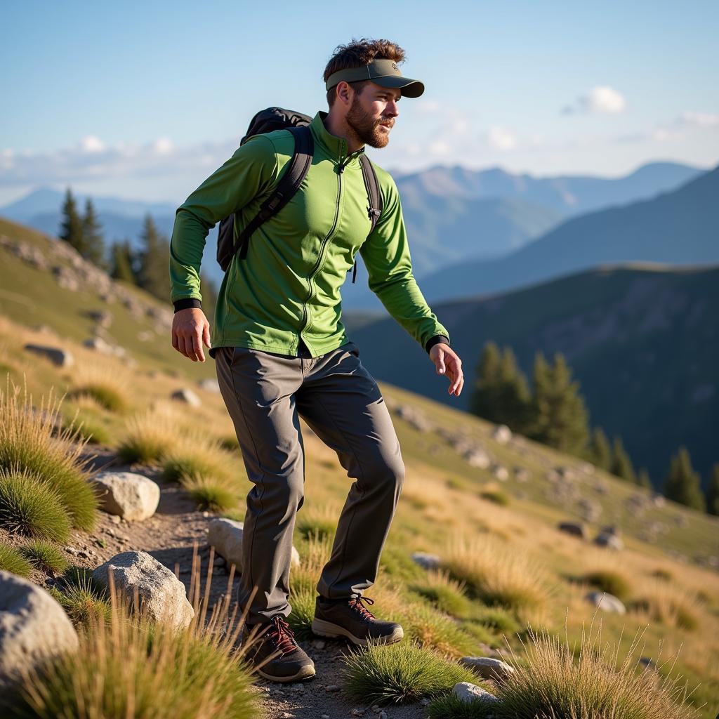 Man Hiking in Outdoor Research Astroman Sun Shirt