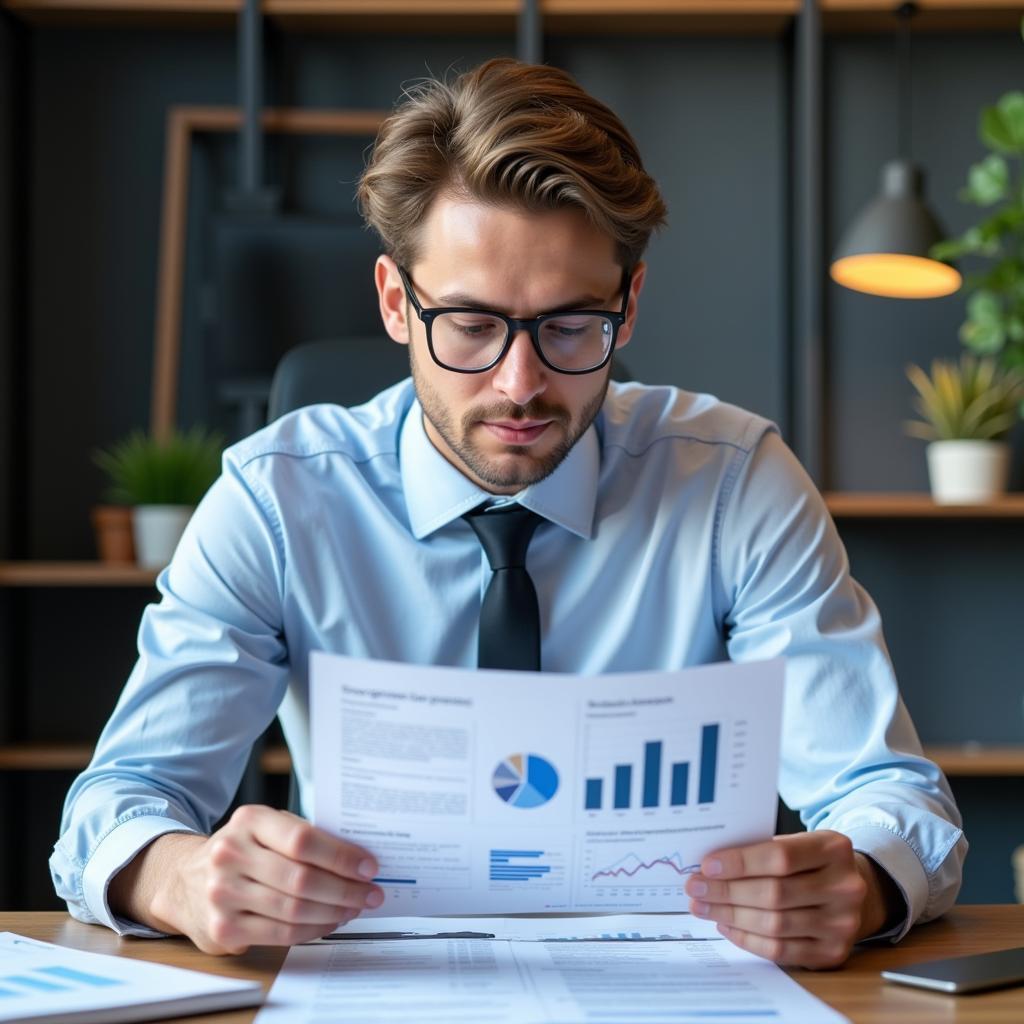 Manager Research Analyst Reviewing Documents