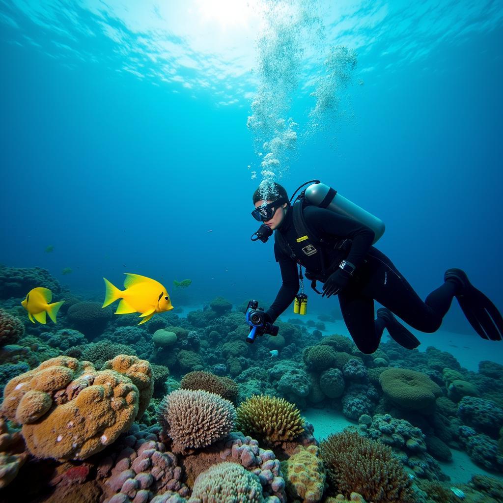 Marine Biologist Conducting Underwater Angelfish Research